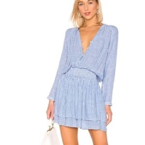 Rails Revolve Jasmine Shirt Dress Blue White Azure Stripe Linen Smocking